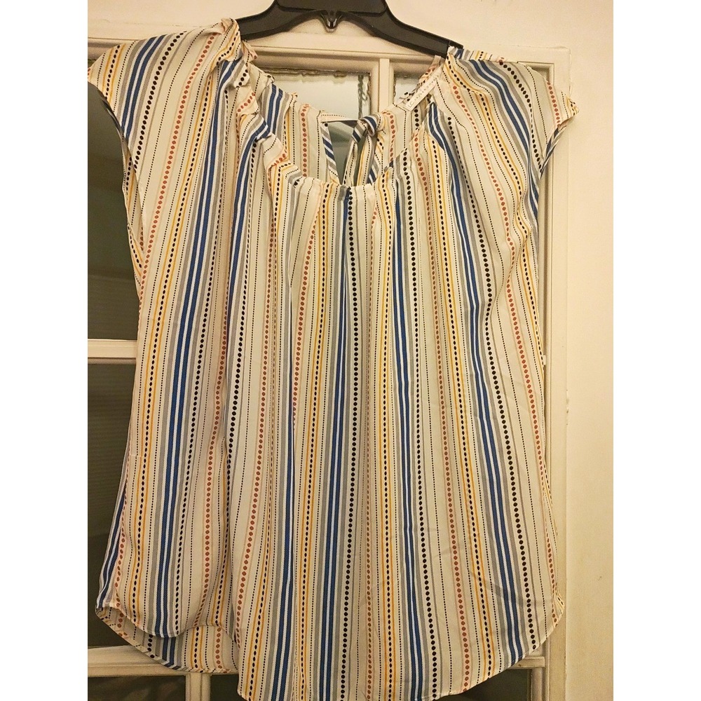 LC Lauren Conrad Blouse Womens XL Multicolor Striped Tie Back Cap Sleeve Boho